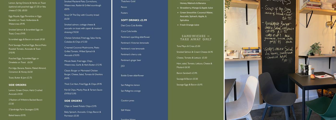 Aldbourne Coffee Shop/Cafe Menu