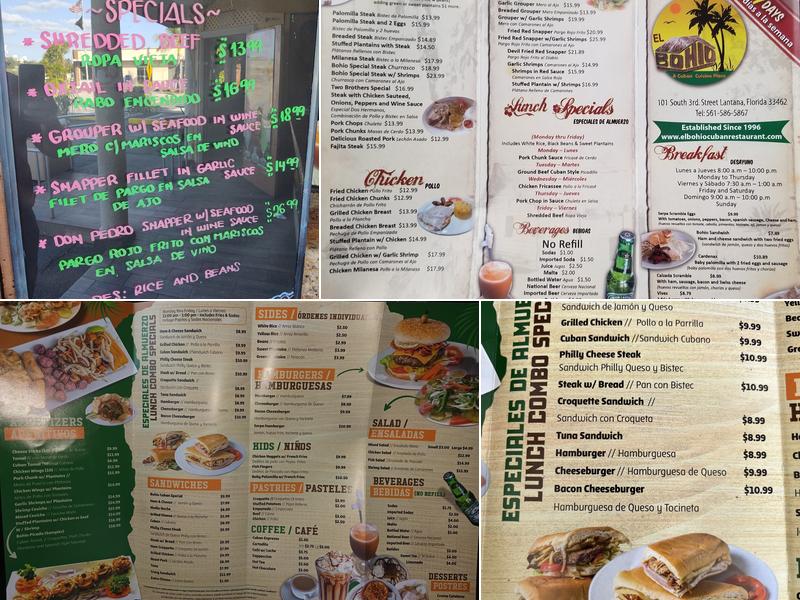 El Bohio Cuban Restaurant Menu