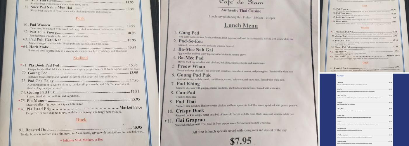 Cafe De Siam Menu