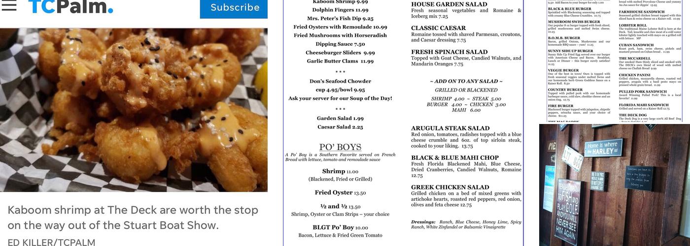 The Deck Restaurant Menu