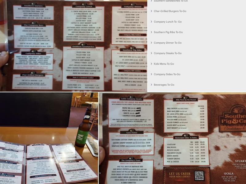 Southern Pig & Cattle Co. Stuart Menu