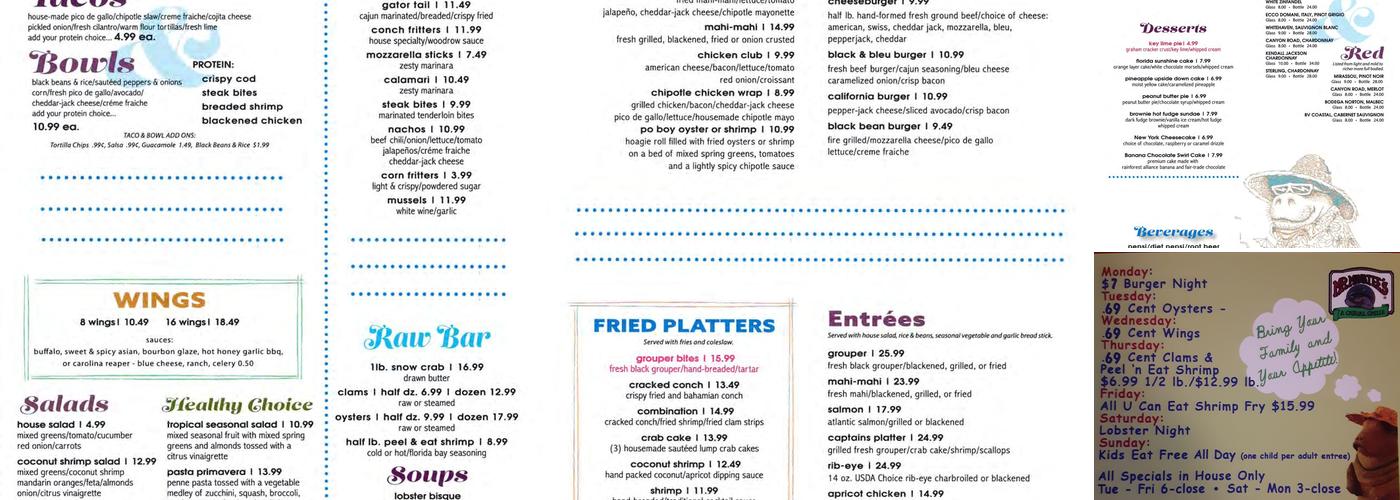 Mr Manatee's Casual Grille Menu