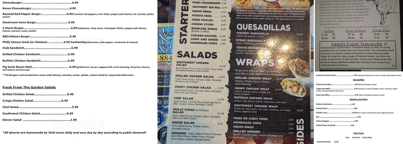 Ryan's Main Street Bar & Grill Menu