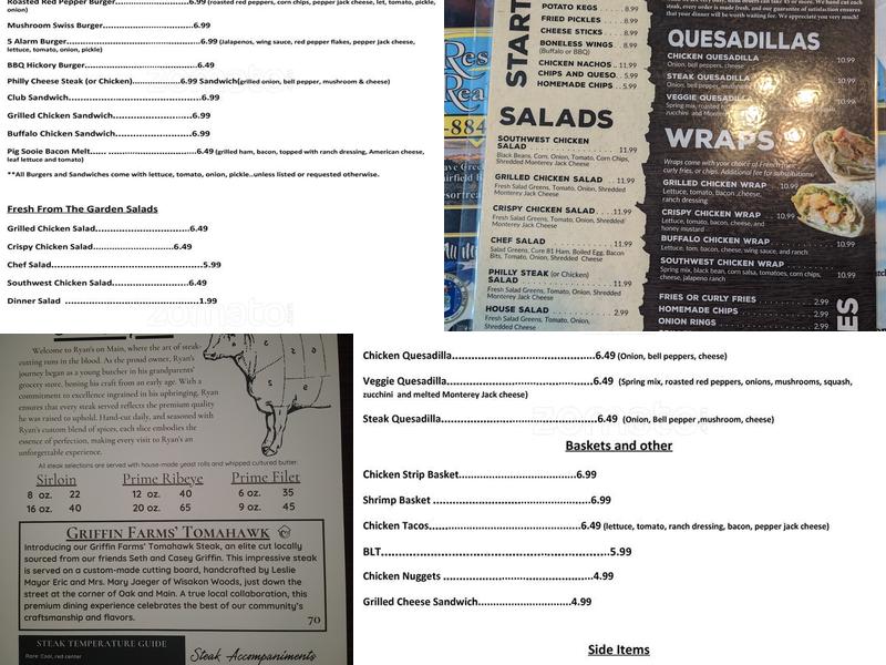 Ryan's Main Street Bar & Grill Menu