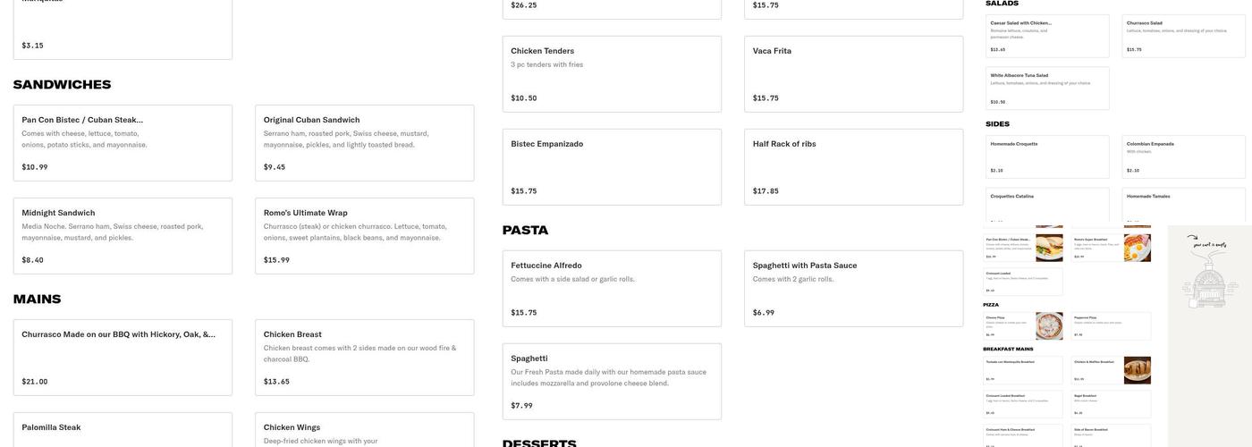 Romo’s Place Restaurant Menu