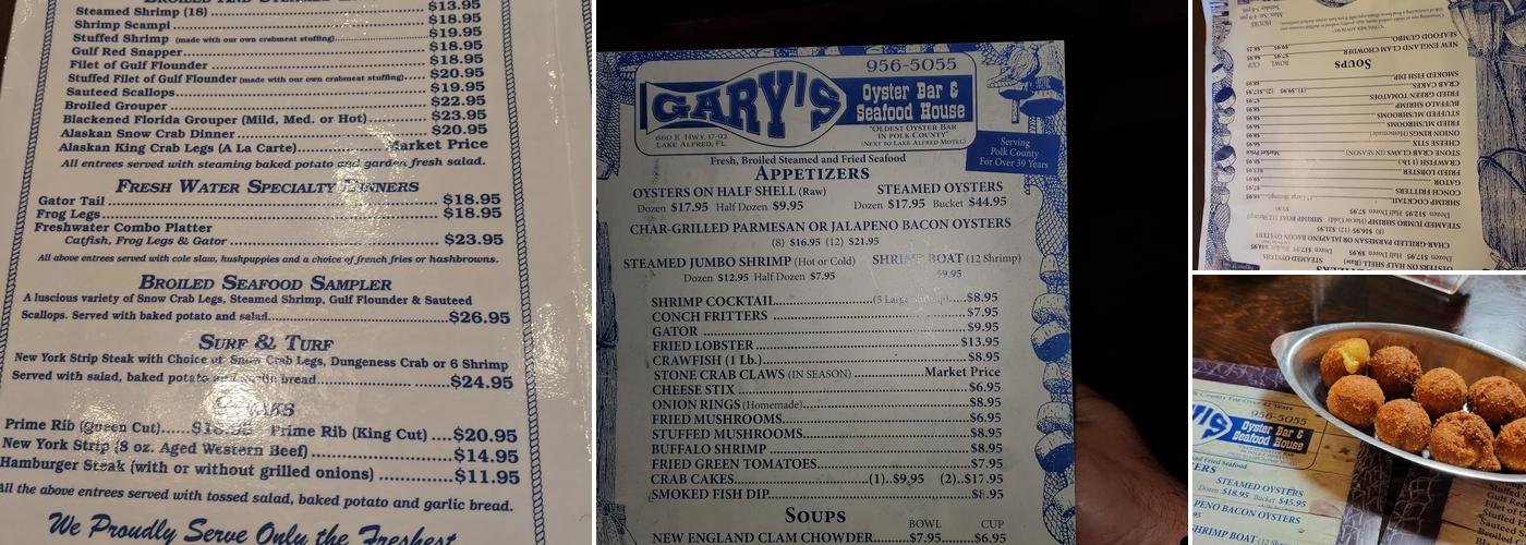 Gary's Oyster Bar & Seafood House Menu