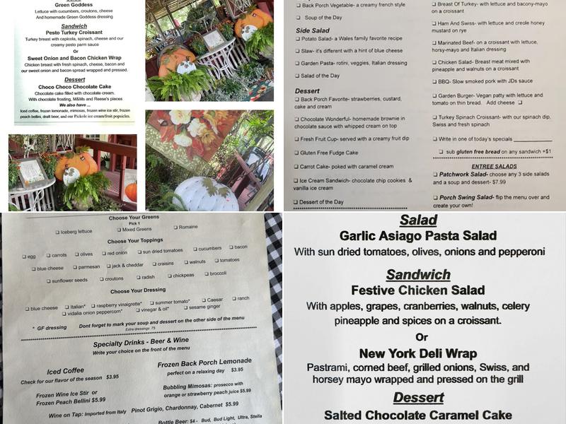 The Back Porch Restaurant Menu