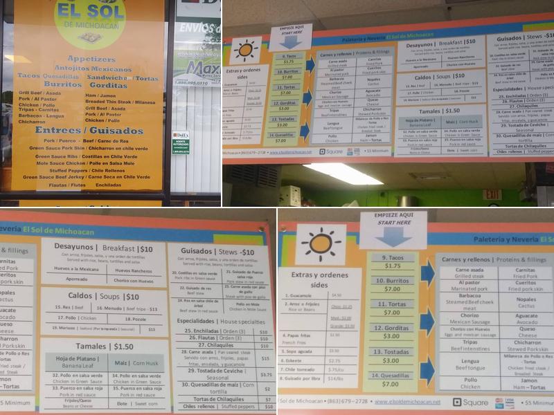 El Sol de Michoacan Menu