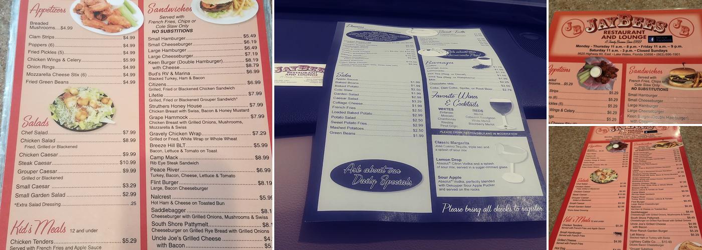 Jay Bees Menu