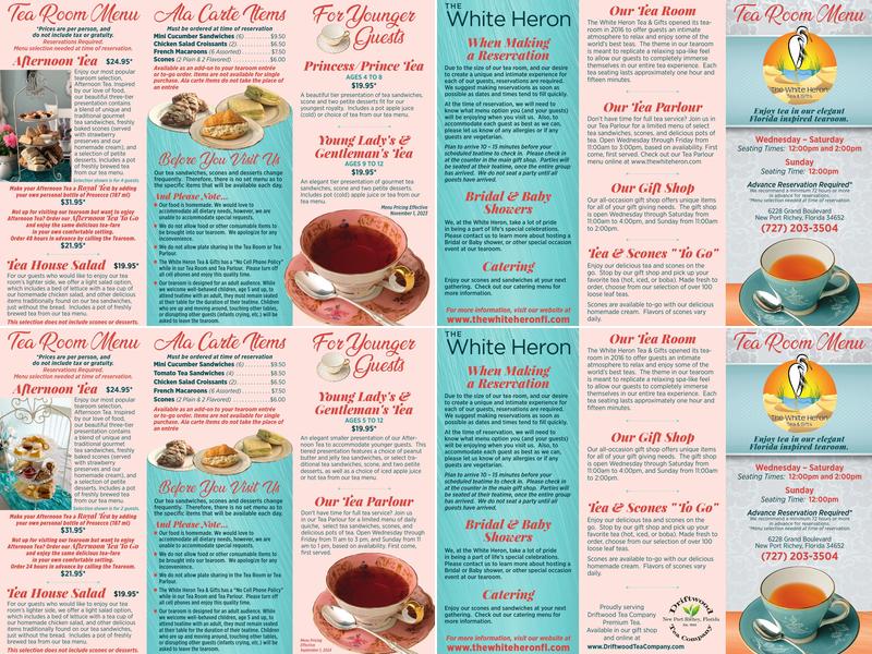 The White Heron Tea & Gifts Menu