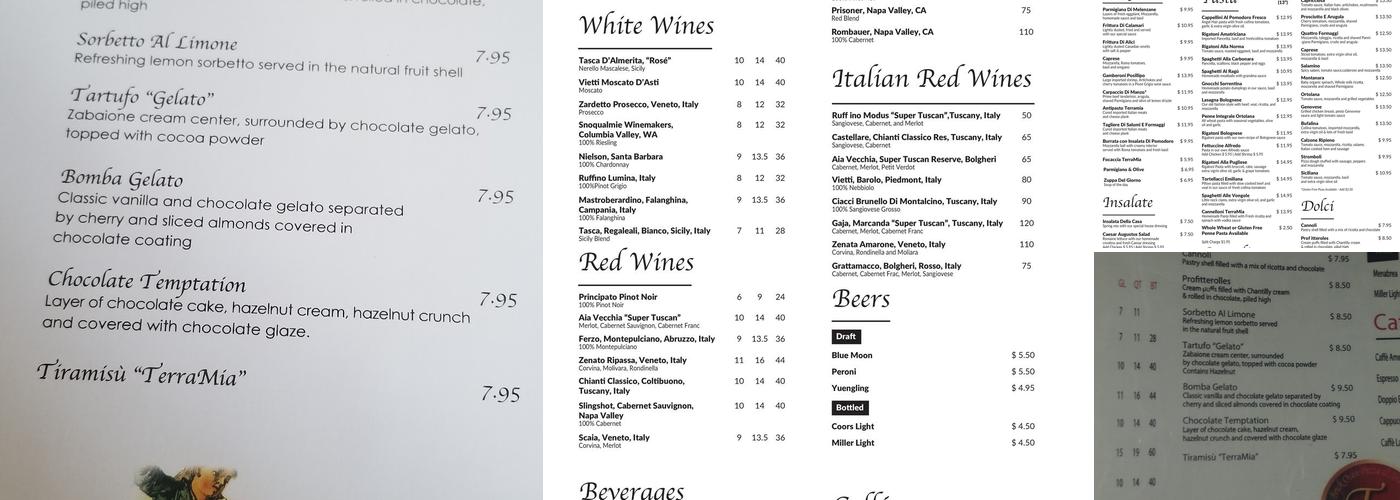 Terramia Brick Oven Pizza & Trattoria Menu