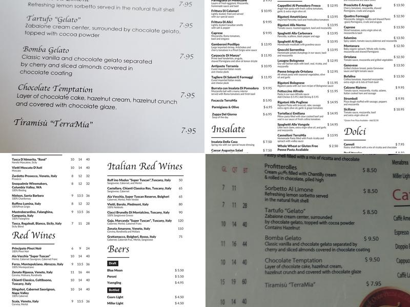 Terramia Brick Oven Pizza & Trattoria Menu