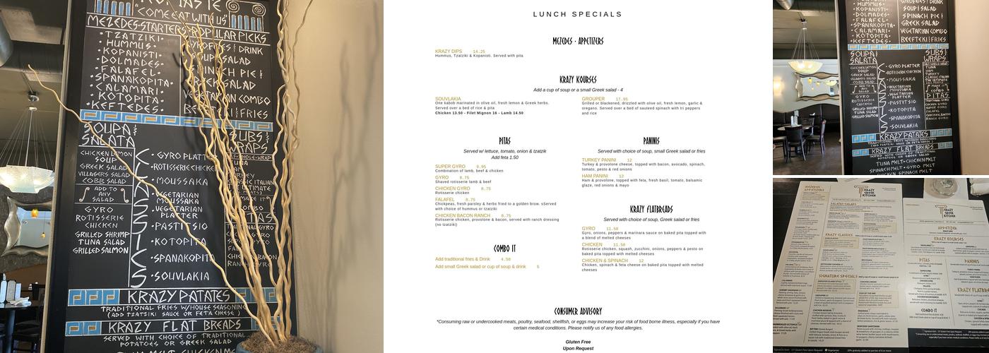 Krazy Greek Kitchen Menu
