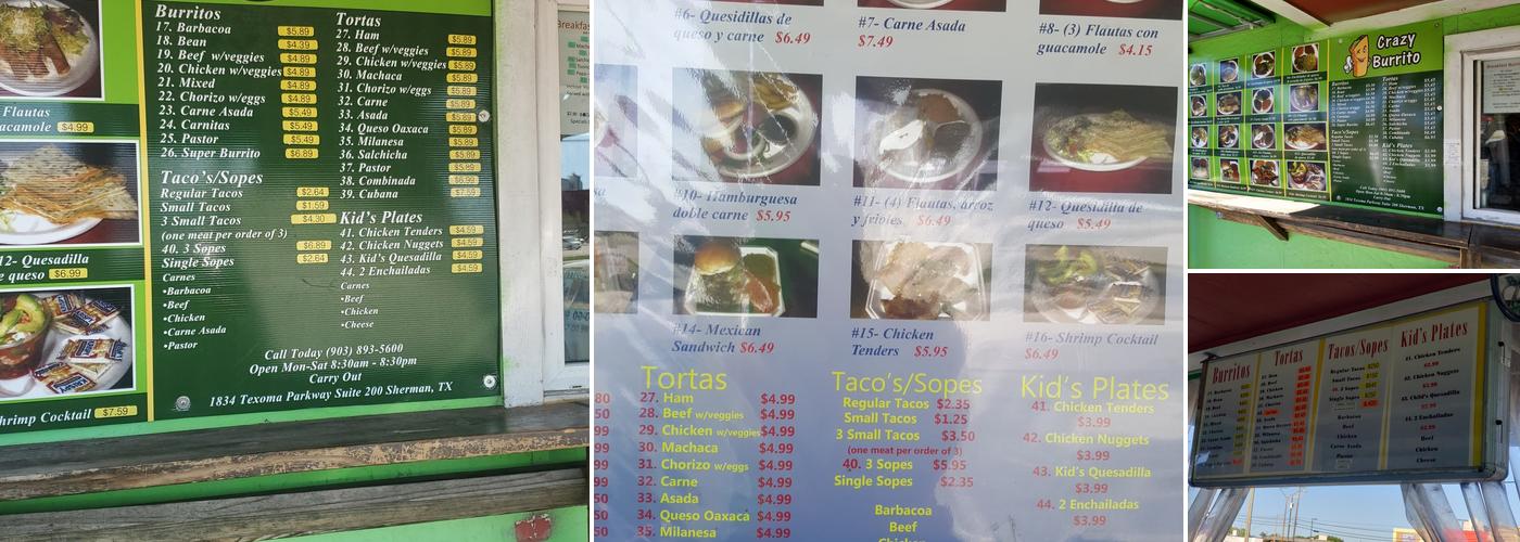 Crazy Burrito Menu