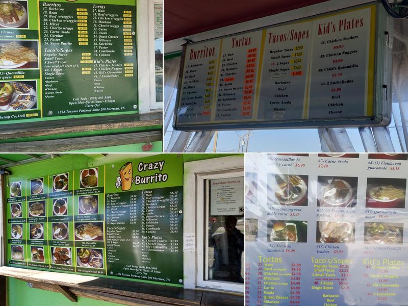Crazy Burrito Menu