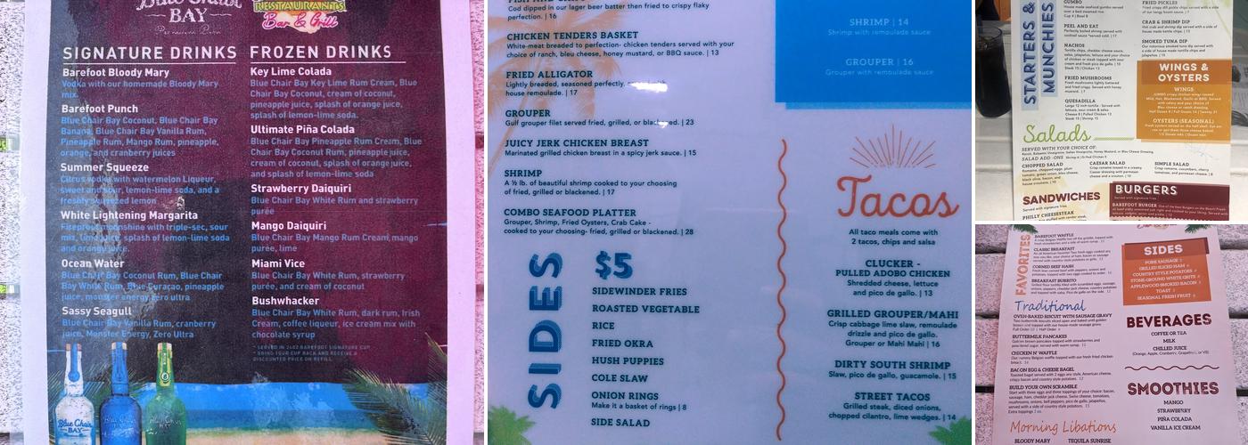 Barefoot Hide-A-Way Menu