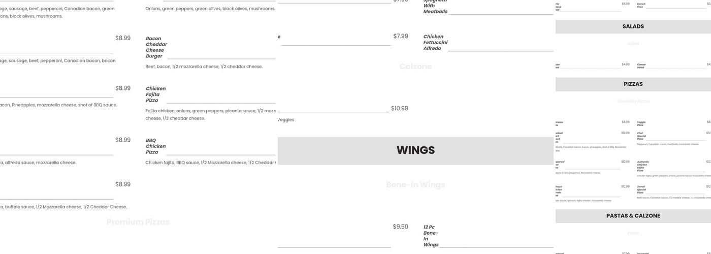 Rocko's Pizza Menu