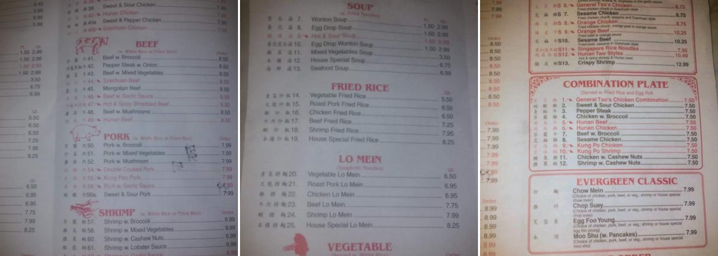 Panda Buffet Menu