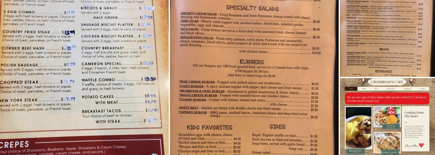 Crossroads Cafe Menu