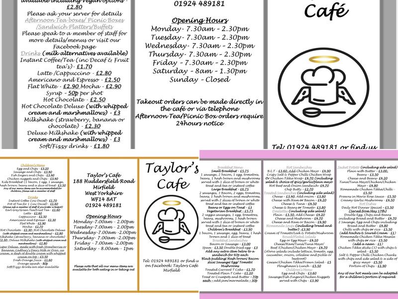 Taylors Cafe Menu