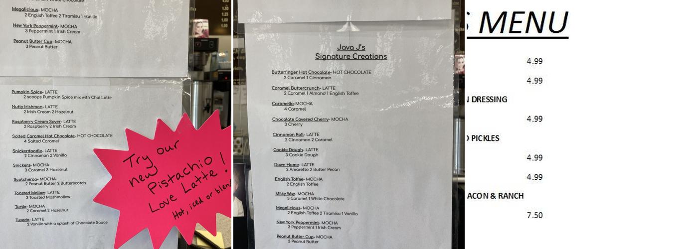 Java J's Coffee & Gifts Menu