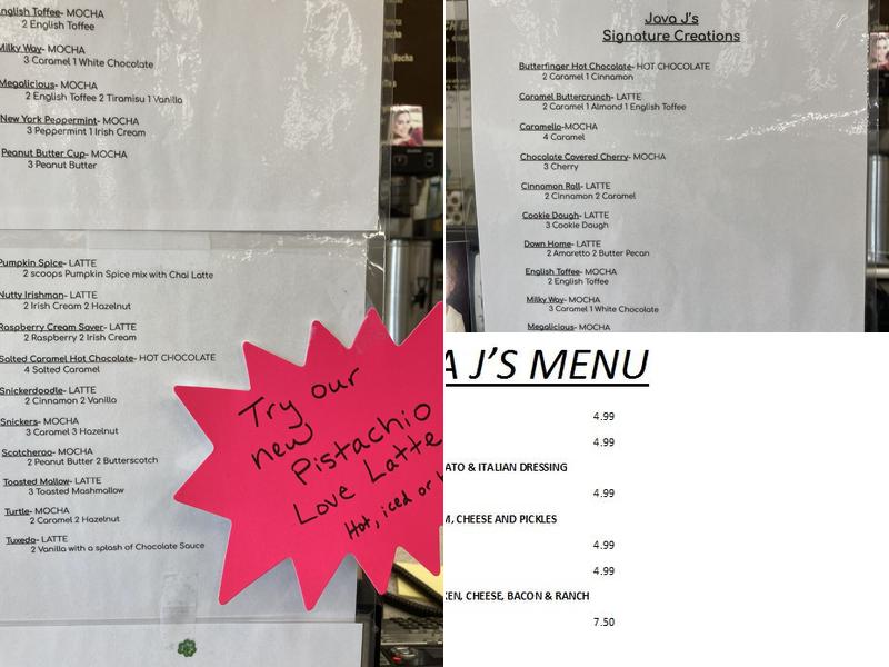 Java J's Coffee & Gifts Menu