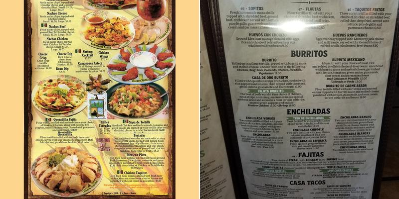 Casa De Oro Menu