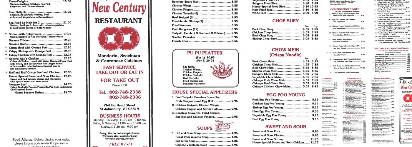 New Century Menu