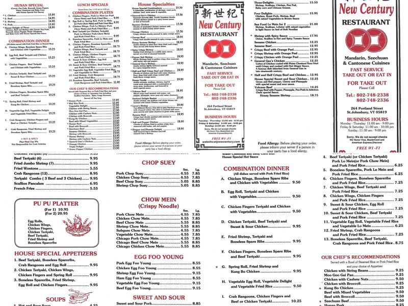 New Century Menu