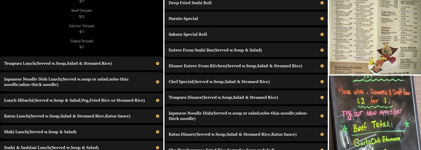 Sakura Japanese Restaurant Menu