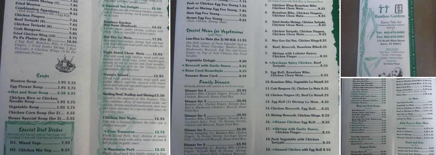 Bamboo Gardens Menu