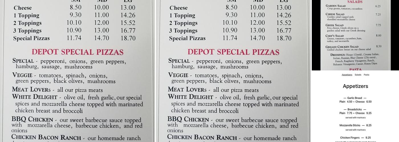 Depot Square Pizzeria Menu