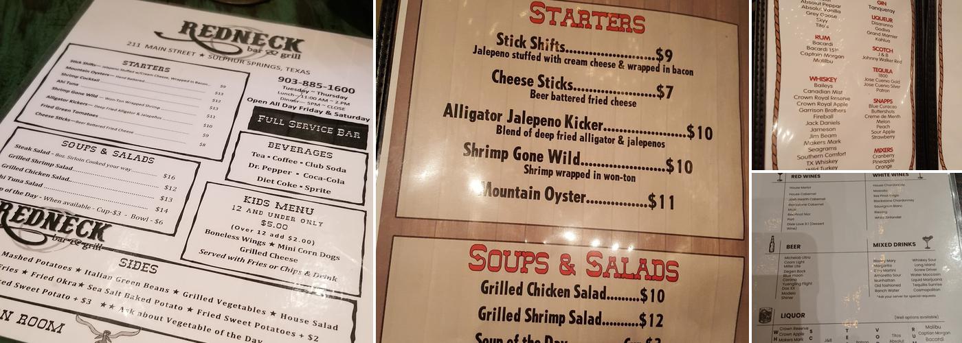 Redneck Bar & Grill Menu