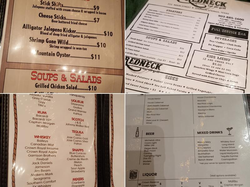 Redneck Bar & Grill Menu