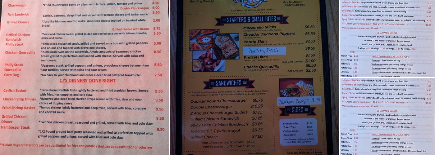 Charlie Joe's Bar And Grill LLC Menu