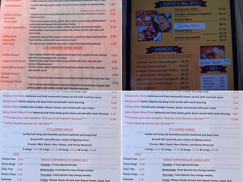 Charlie Joe's Bar And Grill LLC Menu
