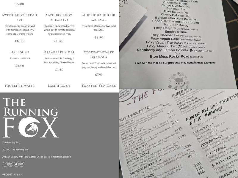 The Running Fox Menu