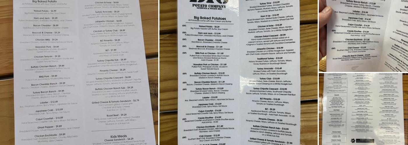 BIG Potato Company - Greenville Menu