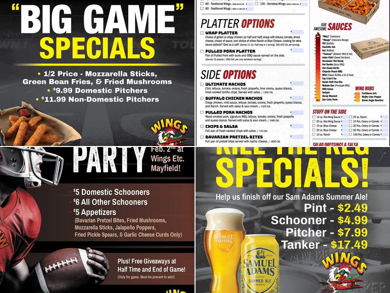 Wings Etc. Menu