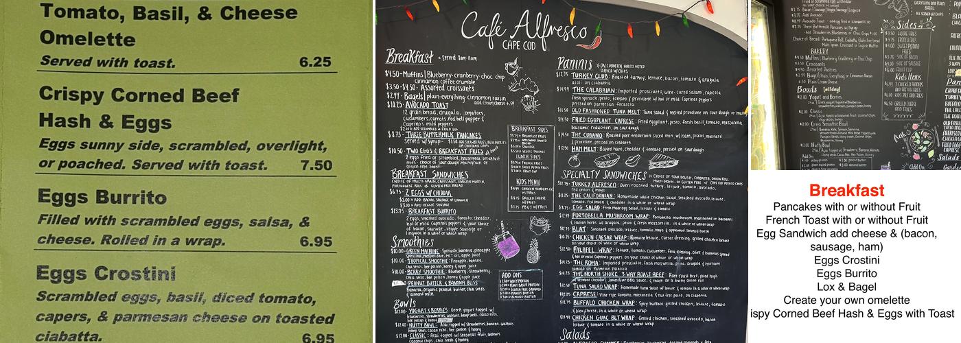Cafe Alfresco Menu