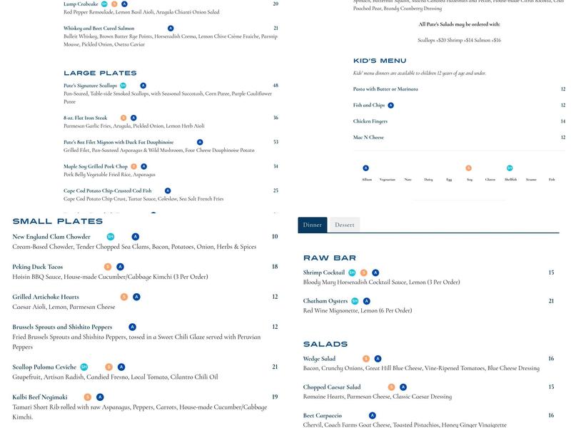 Pates Restaurant Menu