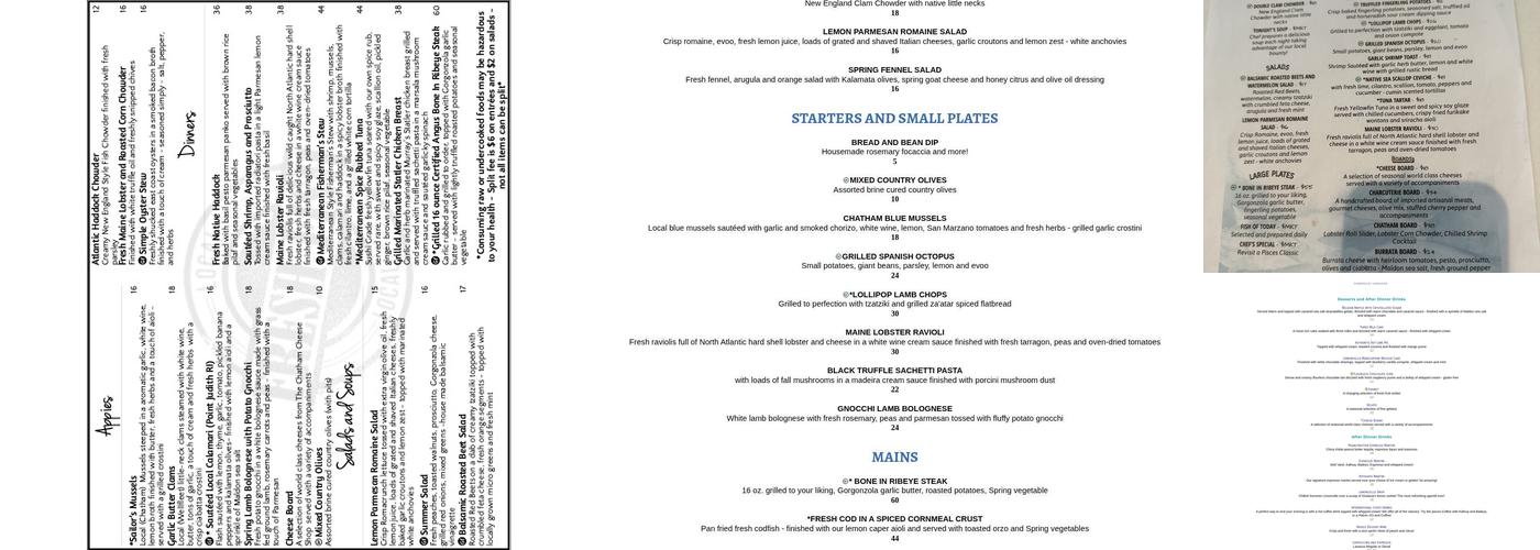 Pisces Restaurant and Bar Menu