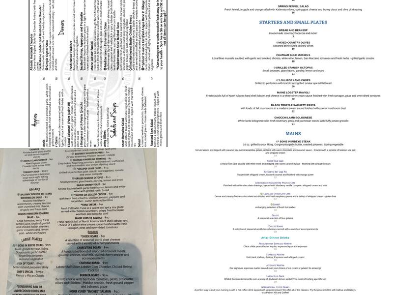 Pisces Restaurant and Bar Menu