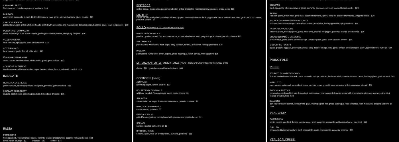 Buca's Tuscan Roadhouse Menu