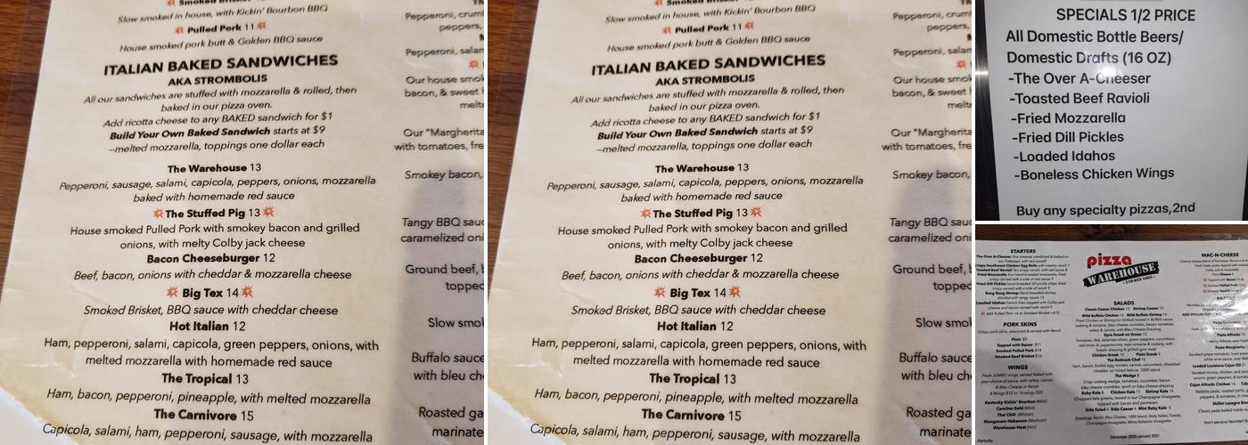 Pizza Warehouse Menu