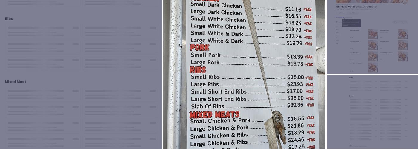 Chef Tally World Famous Jerk chicken Menu