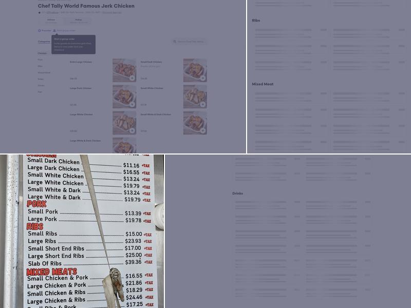 Chef Tally World Famous Jerk chicken Menu