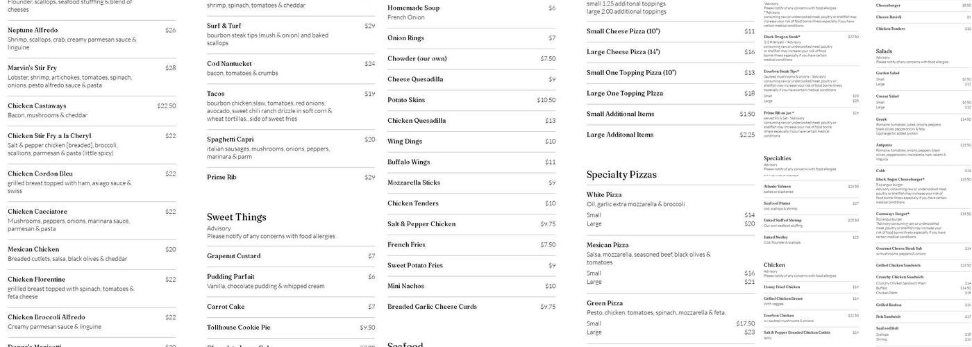 Castaways Menu