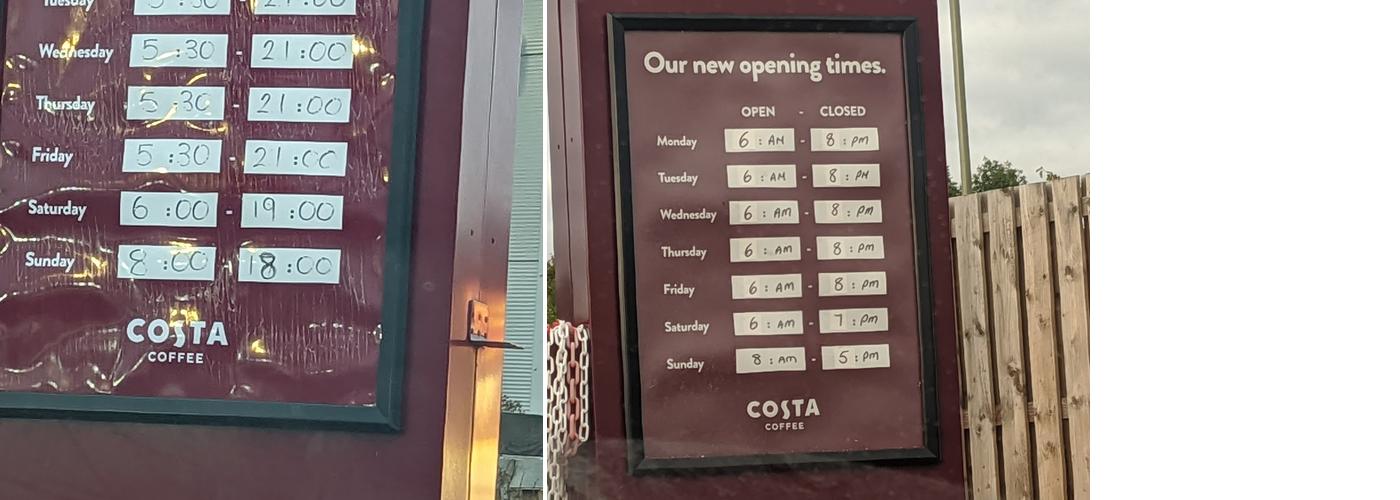 Costa Coffee Menu