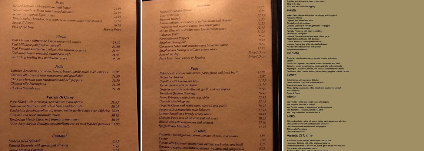 Dominic's Trattoria Menu